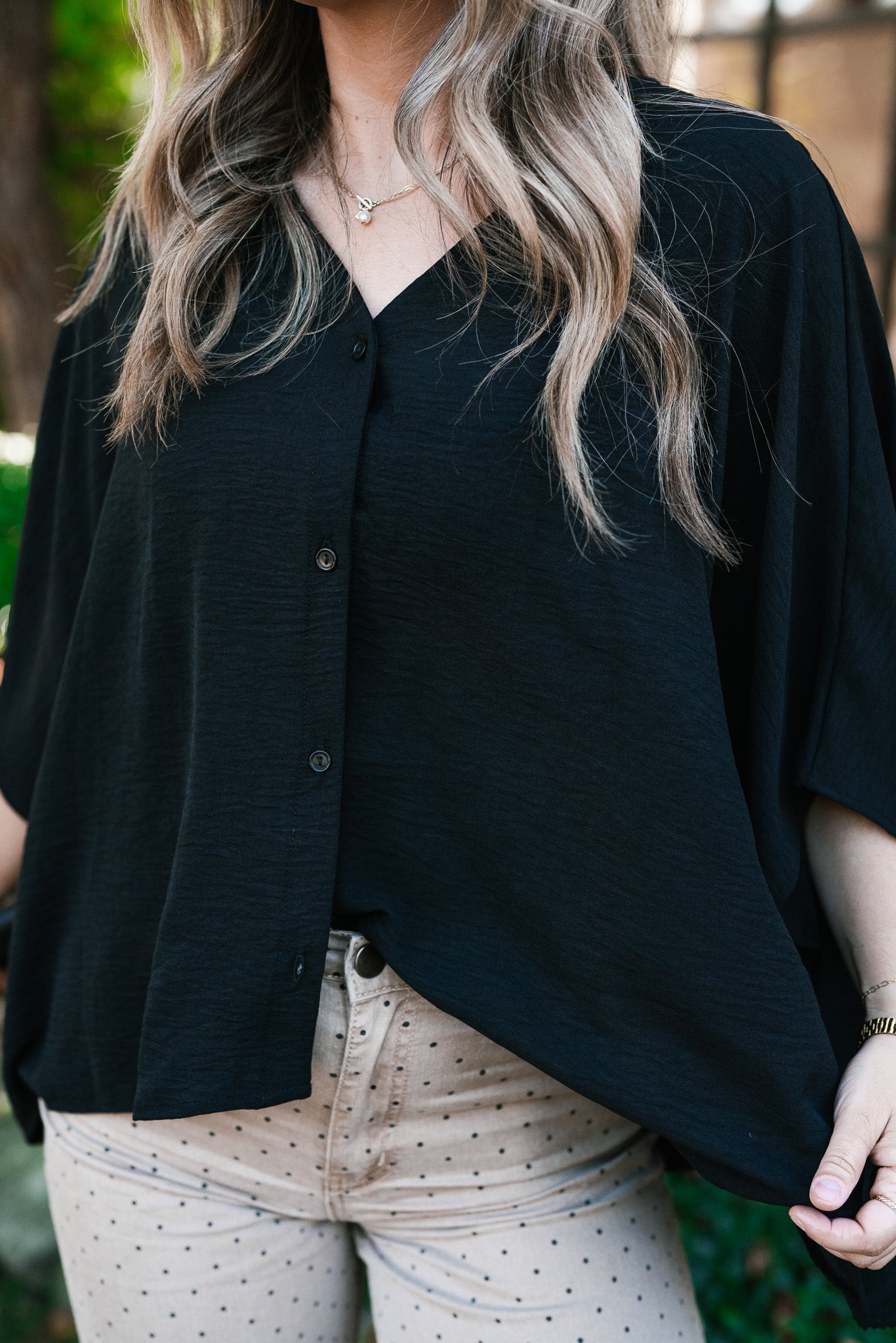 Midnight Ease Button Top
