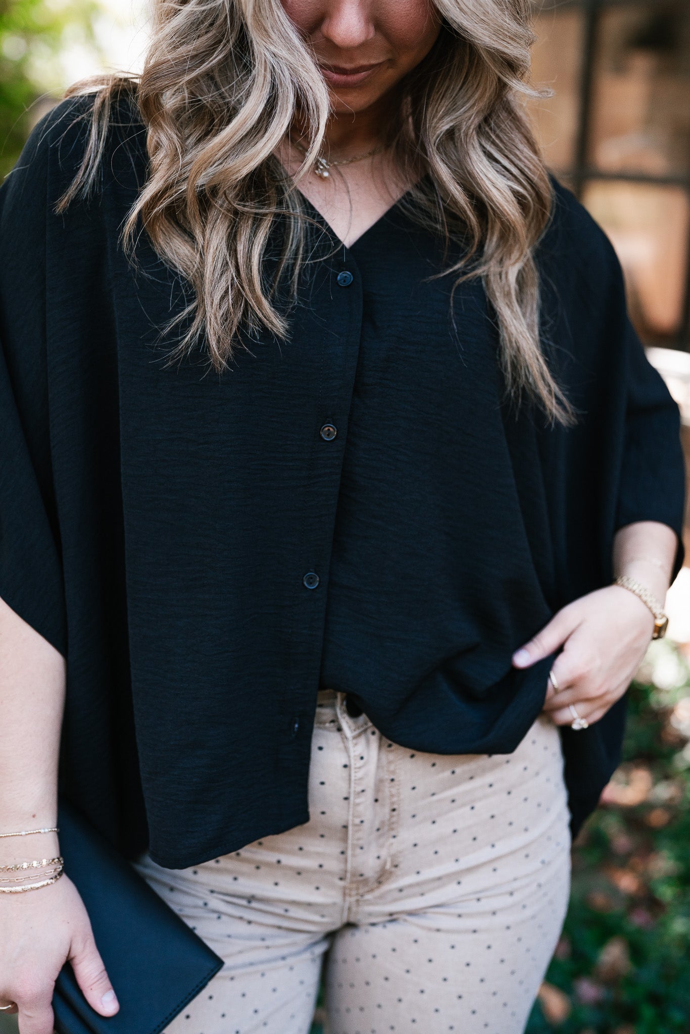 Midnight Ease Button Top