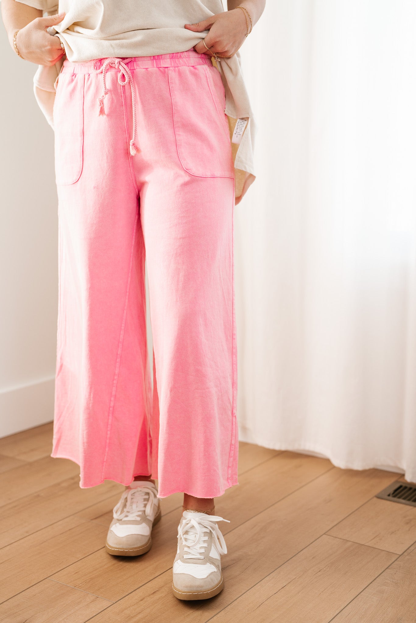 Can't Be Matched Mineral Wash Wide Leg Pants- Pink