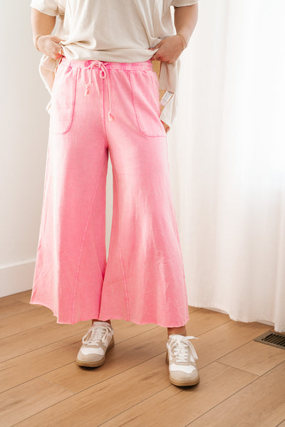 Can't Be Matched Mineral Wash Wide Leg Pants- Pink