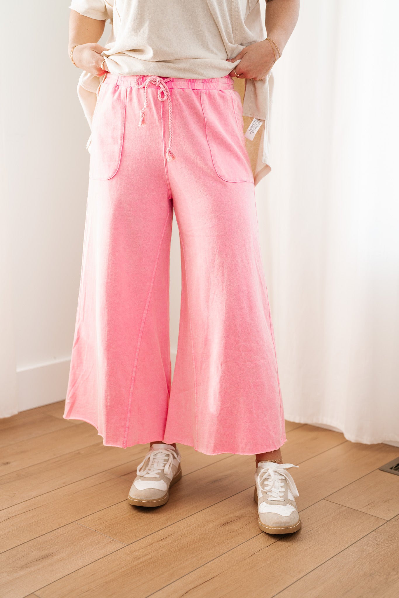 Can't Be Matched Mineral Wash Wide Leg Pants- Pink