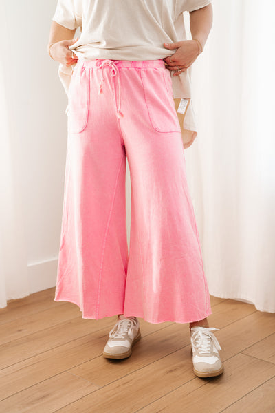 Can't Be Matched Mineral Wash Wide Leg Pants- Pink