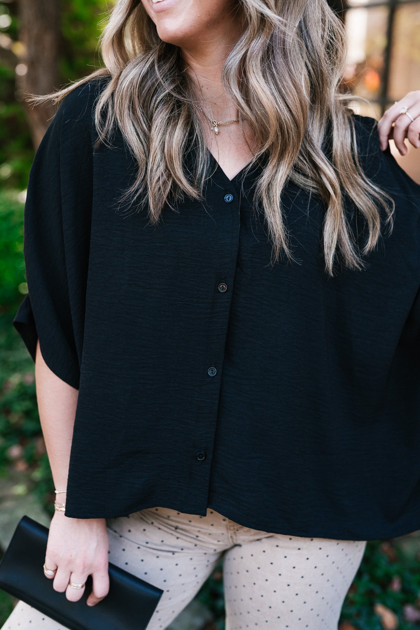 Midnight Ease Button Top