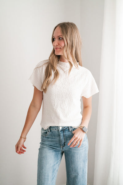 Marie Textured Mock Neck Top - Ivory