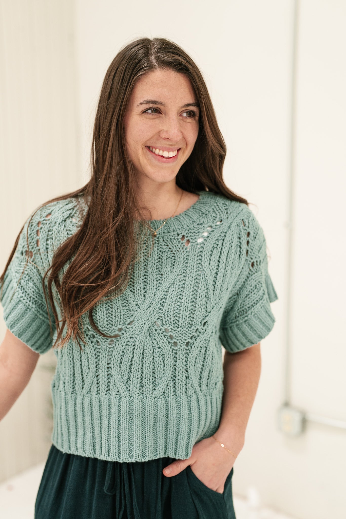 Knit Together Sweater Top- Pewter