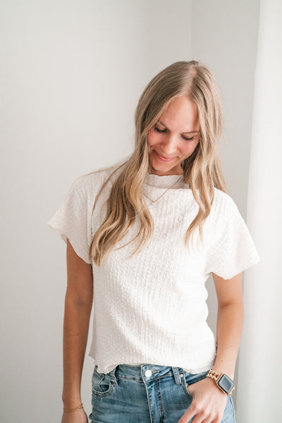 Marie Textured Mock Neck Top - Ivory