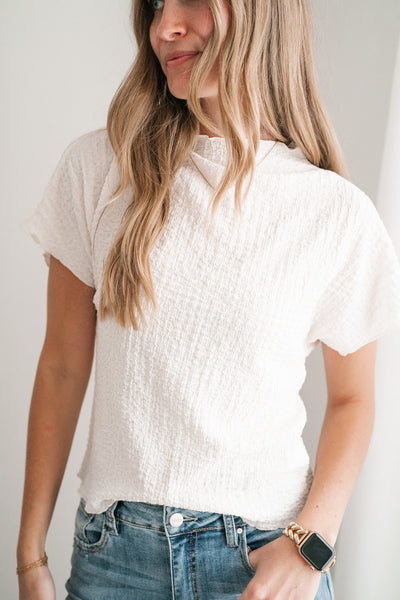 Marie Textured Mock Neck Top - Ivory