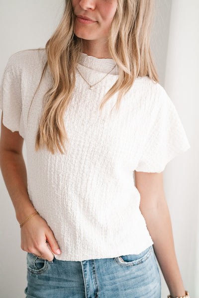 Marie Textured Mock Neck Top - Ivory