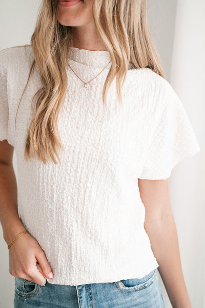 Marie Textured Mock Neck Top - Ivory