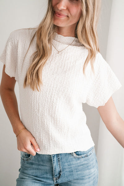 Marie Textured Mock Neck Top - Ivory