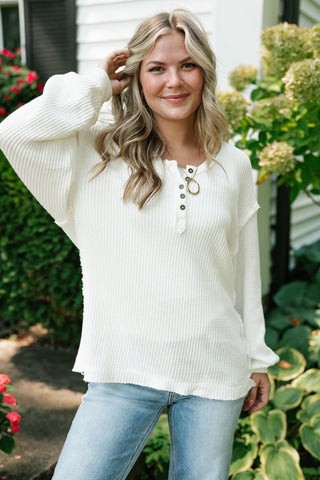 We The Free Montreal oversized thermal henley top, women's tops at Birch & Bell Boutique