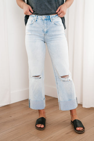 Lovervet Kami Distressed High Rise Wide Leg Cuffed Jean