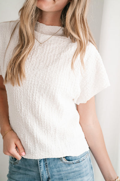 Marie Textured Mock Neck Top - Ivory