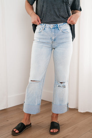 Lovervet Kami Distressed High Rise Wide Leg Cuffed Jean