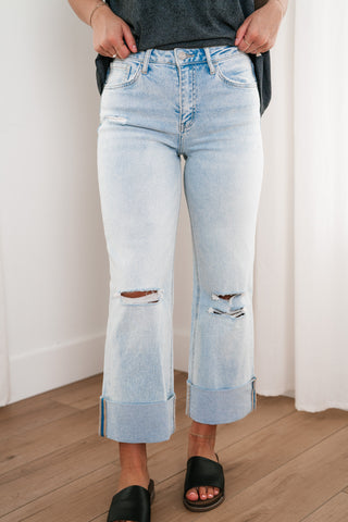 Lovervet Kami Distressed High Rise Wide Leg Cuffed Jean