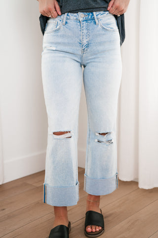 Lovervet Kami Distressed High Rise Wide Leg Cuffed Jean