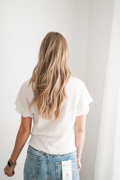 Marie Textured Mock Neck Top - Ivory