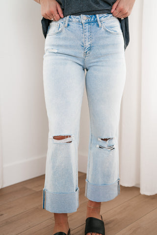 Lovervet Kami Distressed High Rise Wide Leg Cuffed Jean