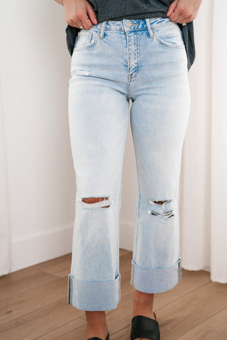 Lovervet Kami Distressed High Rise Wide Leg Cuffed Jean