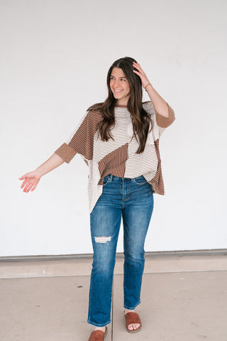 Mocha Remix Patchwork Short Sleeve Top