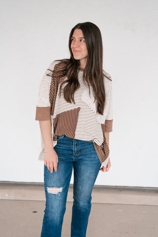Mocha Remix Patchwork Short Sleeve Top