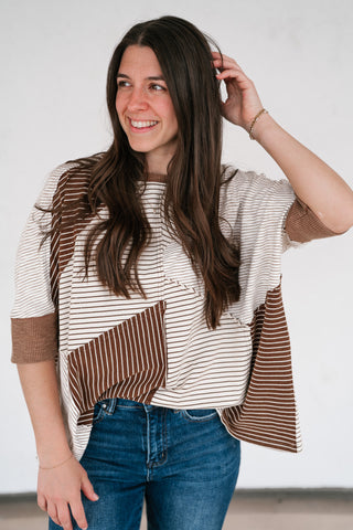 Mocha Remix Patchwork Short Sleeve Top