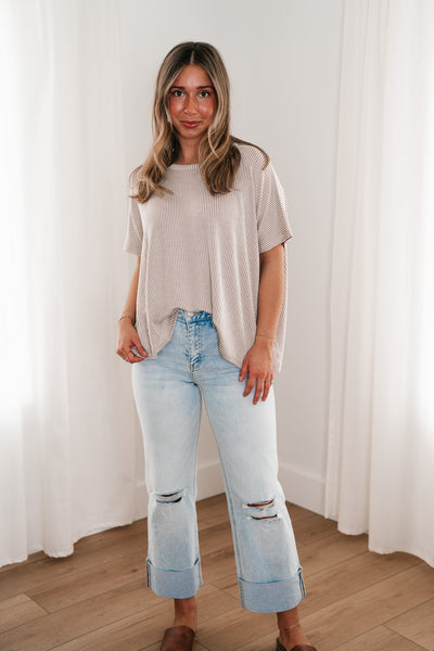 Hot Shot Ribbed Dolman Sleeve Top- Ash Mocha