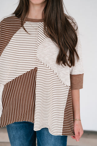 Mocha Remix Patchwork Short Sleeve Top
