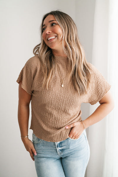 Marie Textured Mock Neck Top - Latte