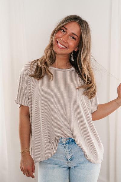 Hot Shot Ribbed Dolman Sleeve Top- Ash Mocha