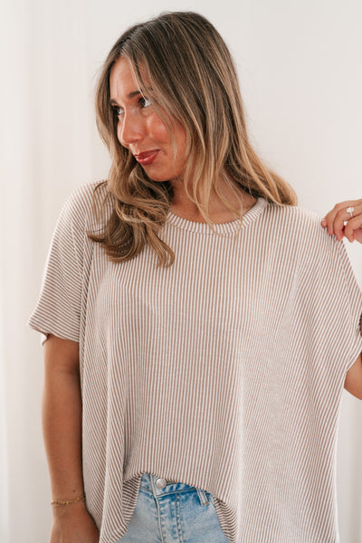 Hot Shot Ribbed Dolman Sleeve Top- Ash Mocha