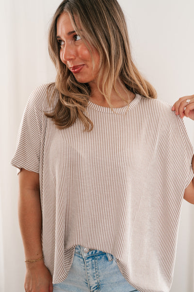 Hot Shot Ribbed Dolman Sleeve Top- Ash Mocha