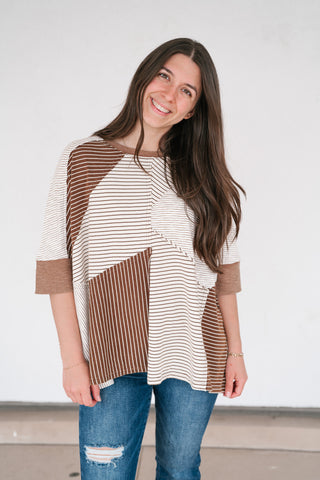 Mocha Remix Patchwork Short Sleeve Top