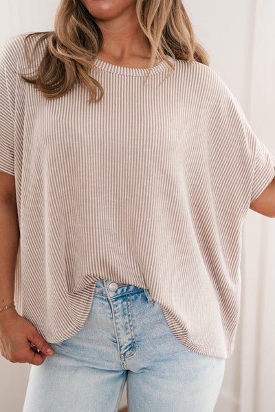Hot Shot Ribbed Dolman Sleeve Top- Ash Mocha
