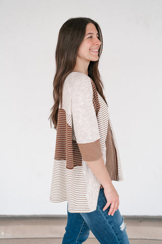 Mocha Remix Patchwork Short Sleeve Top