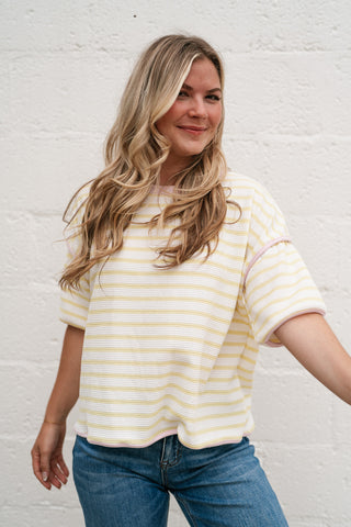 Daydreamer Contrast Stripe Tee - Yellow