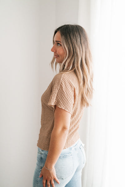 Marie Textured Mock Neck Top - Latte