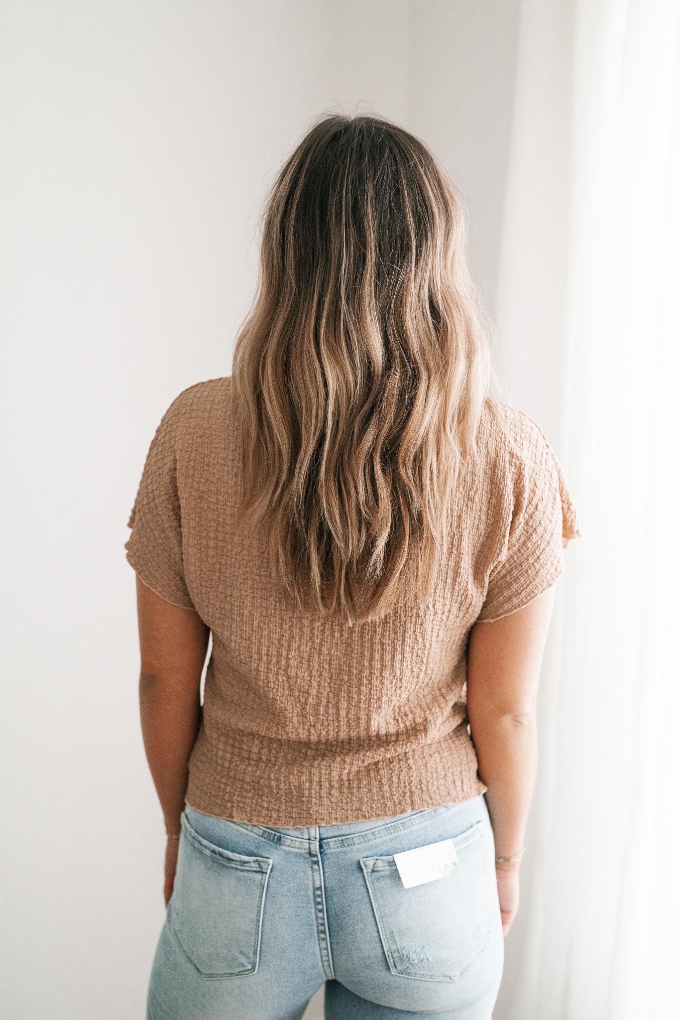 Marie Textured Mock Neck Top - Latte