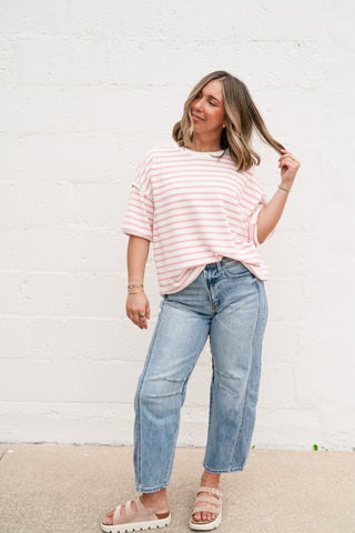 Daydreamer Contrast Stripe Tee - Pink