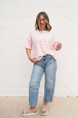 Daydreamer Contrast Stripe Tee - Pink