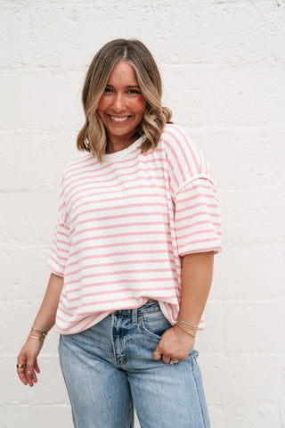 Daydreamer Contrast Stripe Tee - Pink