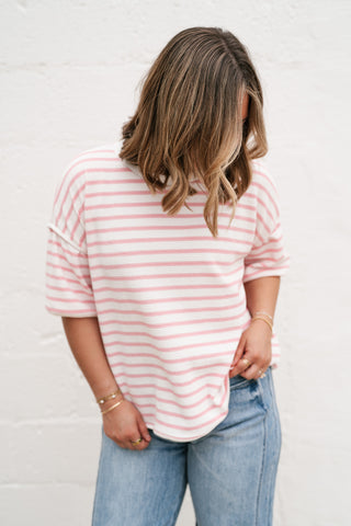 Daydreamer Contrast Stripe Tee - Pink