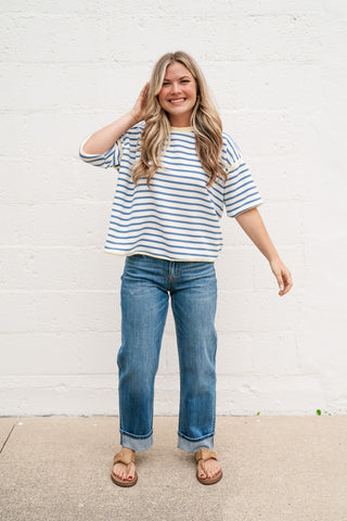Daydreamer Contrast Stripe Tee - Sky