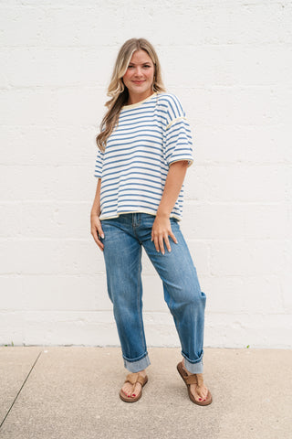 Daydreamer Contrast Stripe Tee - Sky