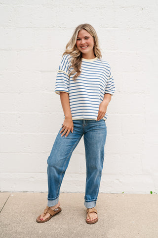 Daydreamer Contrast Stripe Tee - Sky
