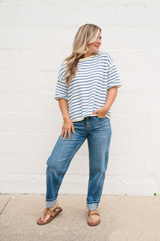Daydreamer Contrast Stripe Tee - Sky