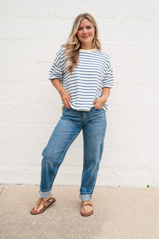 Daydreamer Contrast Stripe Tee - Sky