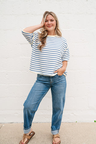 Daydreamer Contrast Stripe Tee - Sky