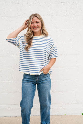 Daydreamer Contrast Stripe Tee - Sky