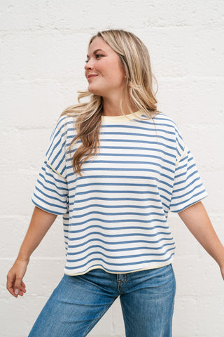 Daydreamer Contrast Stripe Tee - Sky